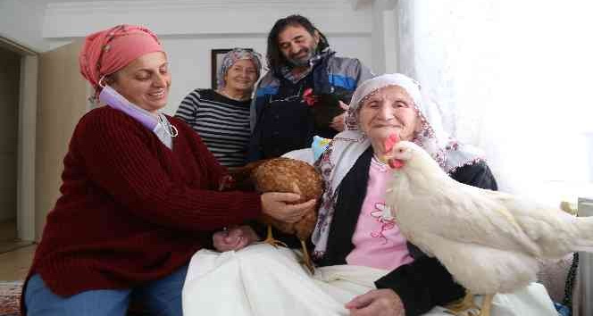 Arhavi'de 96 yaşındaki hasta annelerine tavuklu moral