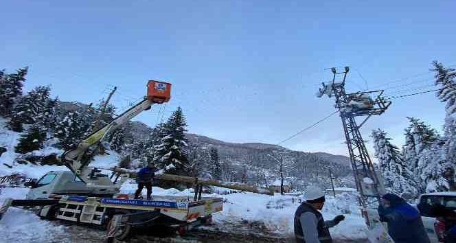 Arhavi'de elektrik dağıtım şirketi çalışanlarının yoğun kar mesaisi